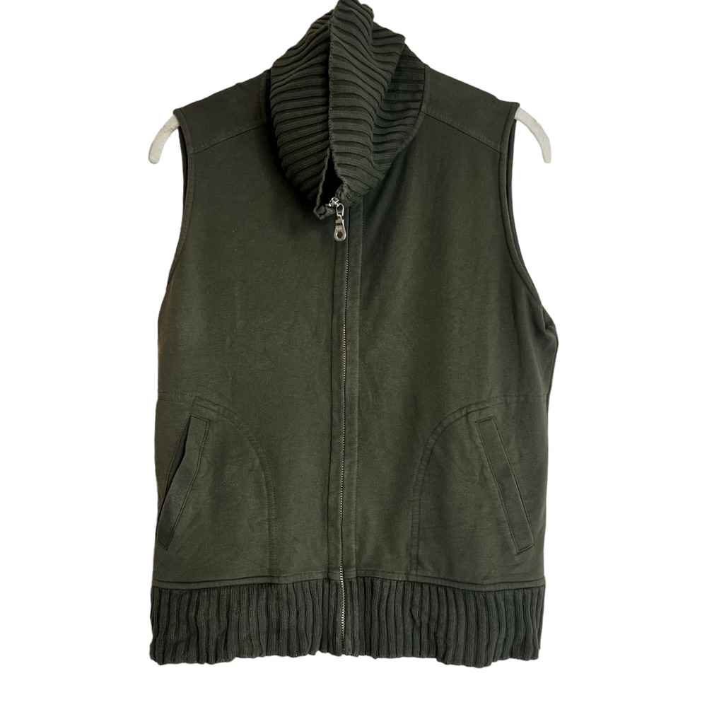 Caslon Womens Knit Vest Petite Medium Olive Green Cotton Blend Full Zip